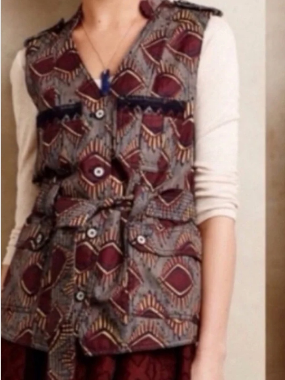 Anthropologie Elevenses M Geo Safari Vest Gemoetric Tribal Pattern M